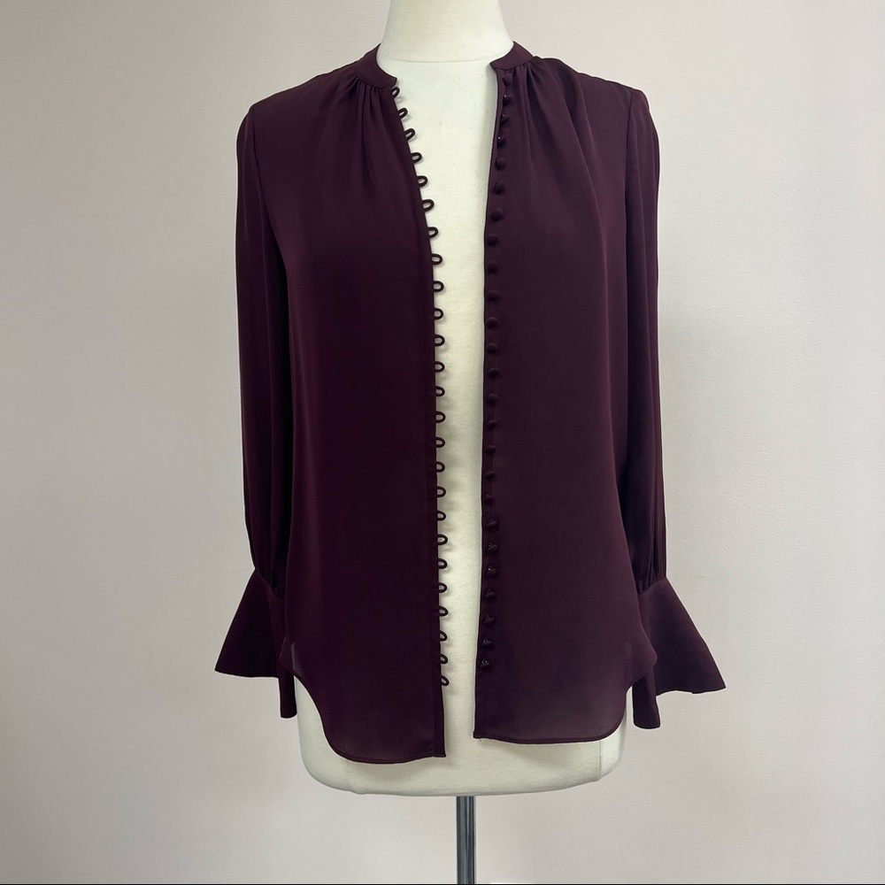 Joie Silk Tariana Button Down Blouse in Burgundy - Picture 2 of 8